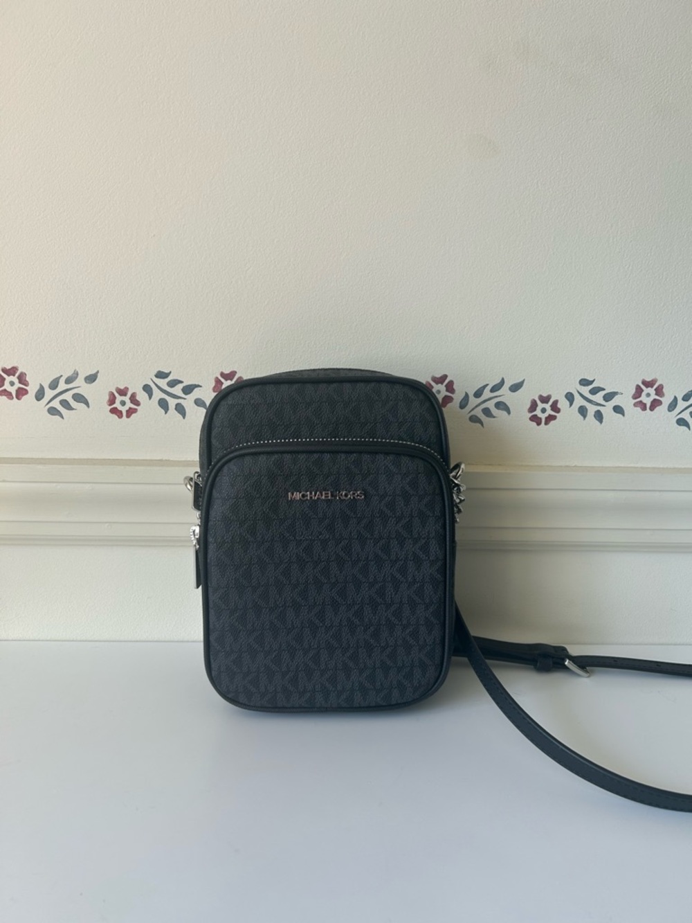 Michael Kors Black MK Monogram Crossbody Bag